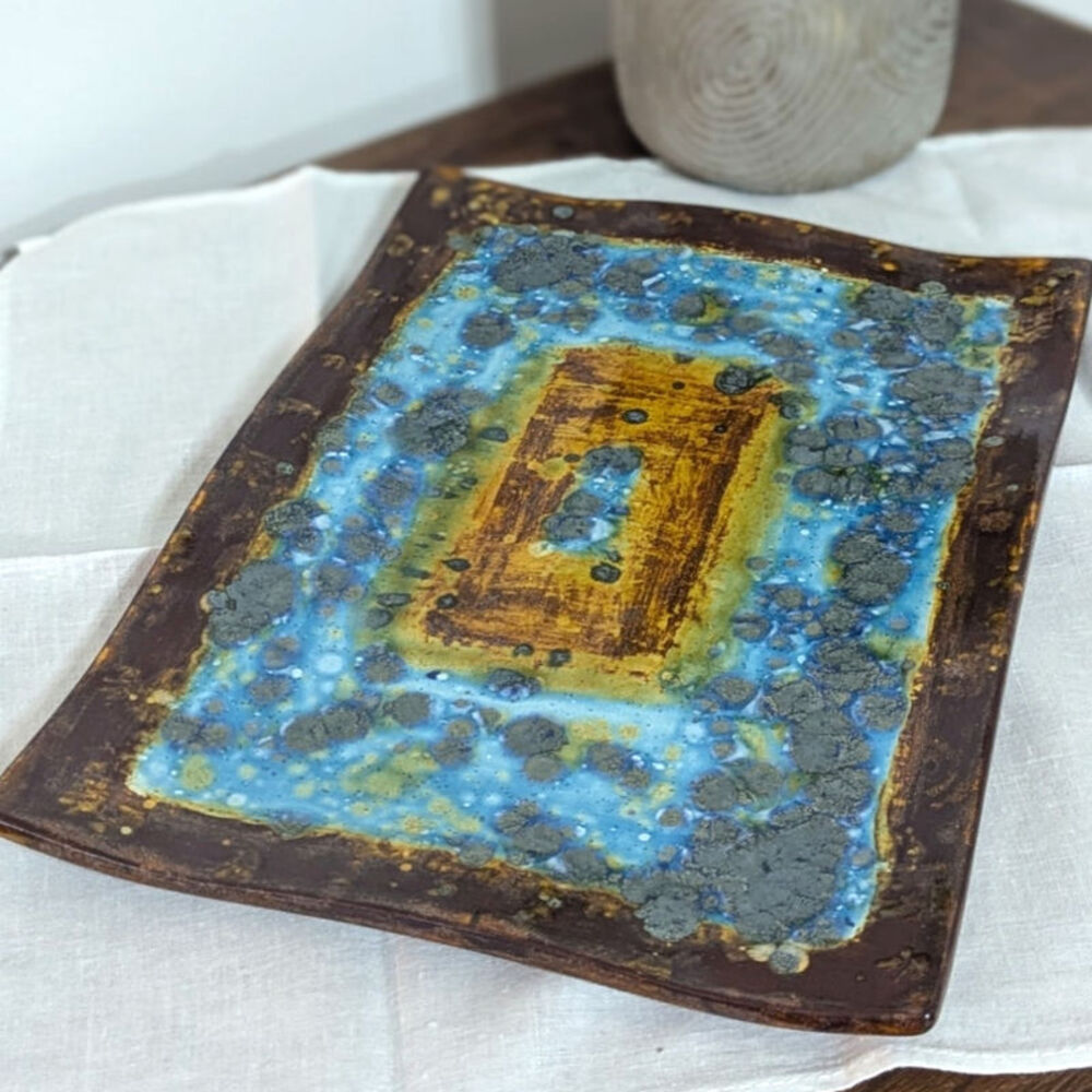Wabi-Sabi Inspired Studio Pottery Platter Handmade Sculptural Ceramic Art  11x8